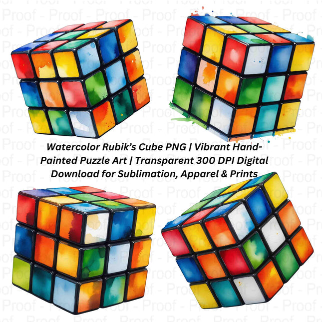 Watercolor Rubiks Cube PNG Bundle of 4 Vibrant Hand-Puzzle Digital File Style Junction – Custom Digital Designs & Apparel