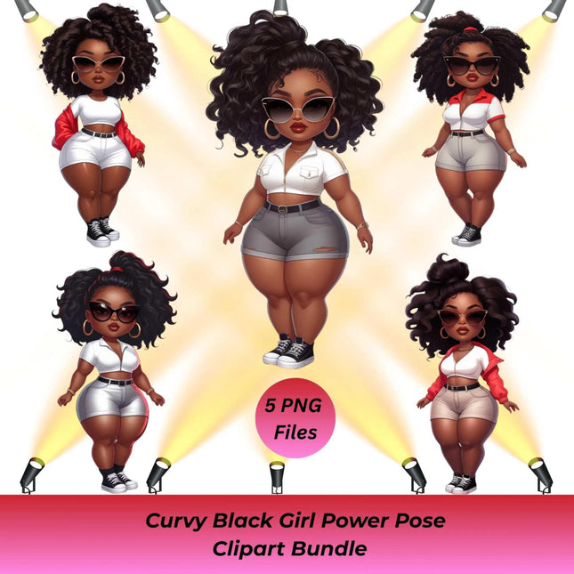 Curvy Black Girl Power Pose Clipart Bundle of 5 Digital File Style Junction – Custom Digital Designs & Apparel