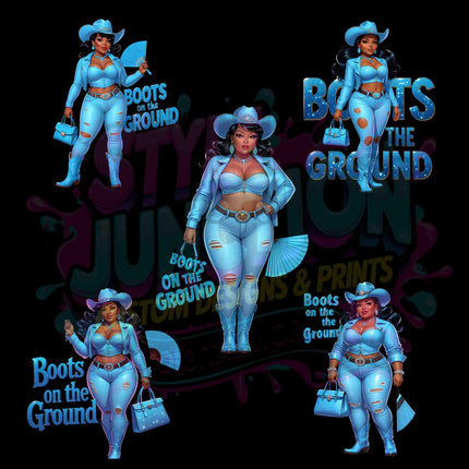 Curvy Cowgirl PNGs – Light Blue “Boots on the Ground” Bundle Digital File Style-Junction Custom Designs & Prints