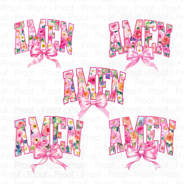 Floral "AMEN" Varsity Lettering with Pink Bow Bundle of 5 Digital File Style Junction – Custom Digital Designs & Apparel