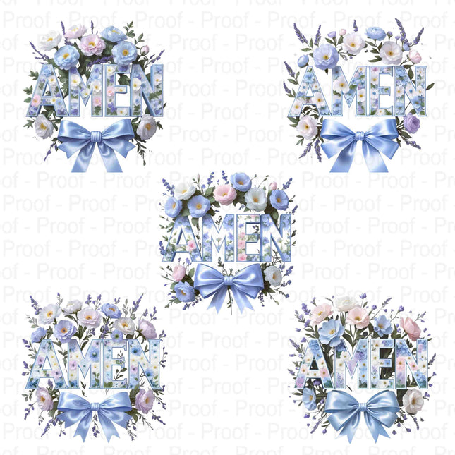 Floral AMEN Digital PNG Bundle of 5 Light Blue Faith-Inspired Designs Digital File Style Junction – Custom Digital Designs & Apparel