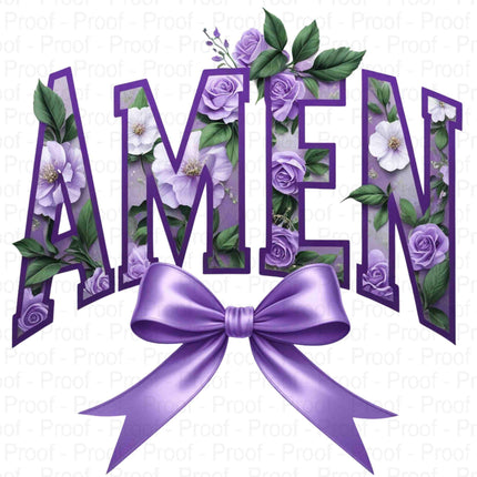 Purple AMEN PNG Bundle – 5 Floral Faith Varsity Word Art Designs Digital File Style-Junction Custom Designs & Prints
