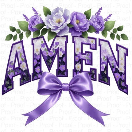 Purple AMEN PNG Bundle – 5 Floral Faith Varsity Word Art Designs Digital File Style-Junction Custom Designs & Prints