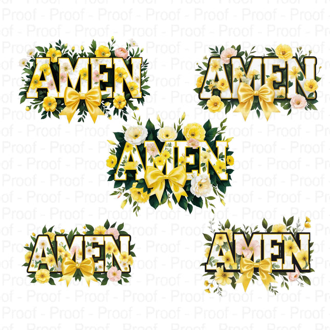Bold Floral AMEN PNG Bundle of 5 Yellow Varsity Block Letter Faith Designs Digital File Style Junction – Custom Digital Designs & Apparel