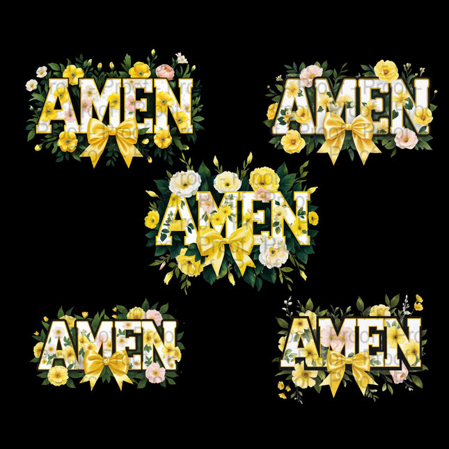 Bold Floral AMEN PNG Bundle of 5 Yellow Varsity Block Letter Faith Designs Digital File Style Junction – Custom Digital Designs & Apparel