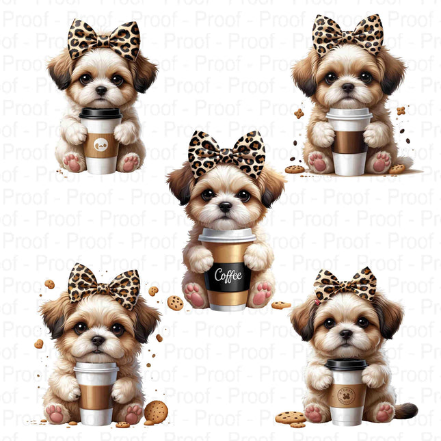 Leopard Bow Shih Tzu Coffee PNGs | Cute Puppy Clipart Bundle of 5 Digital File Style Junction – Custom Digital Designs & Apparel