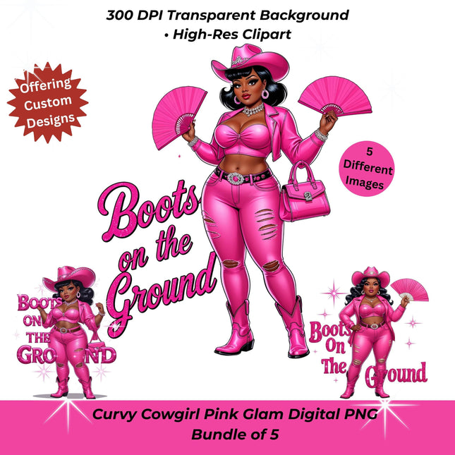 Curvy Cowgirl Pink Glam Digital PNG Set of 5 Digital File Style Junction – Custom Digital Designs & Apparel