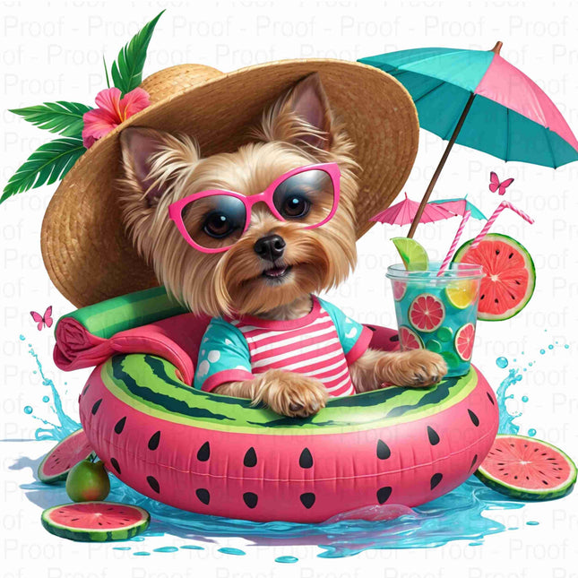 Adorable Summer Yorkie in Watermelon Float Transparent PNG Bundle of 5 Digital File Style Junction – Custom Digital Designs & Apparel