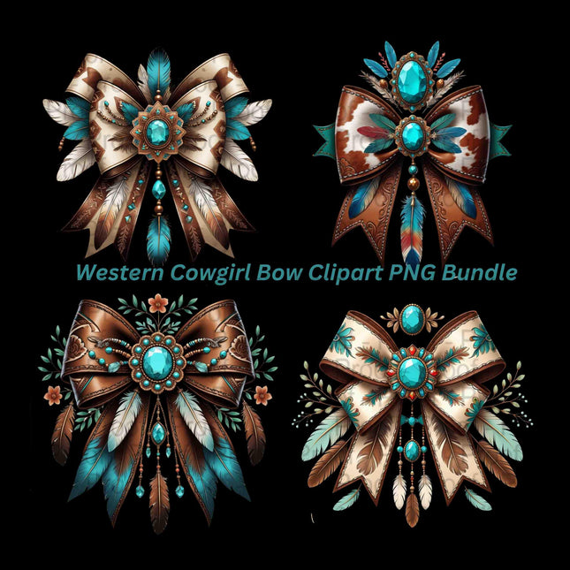 Western Cowgirl Bow Clipart PNG Bundle 4 High-Resolution Turquoise Feather Digital File Style Junction – Custom Digital Designs & Apparel