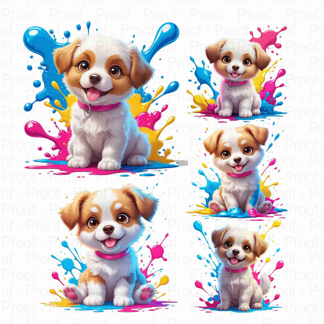 Cute Color Splash Puppy Clipart PNG Bundle of 5 Digital File Style Junction – Custom Digital Designs & Apparel