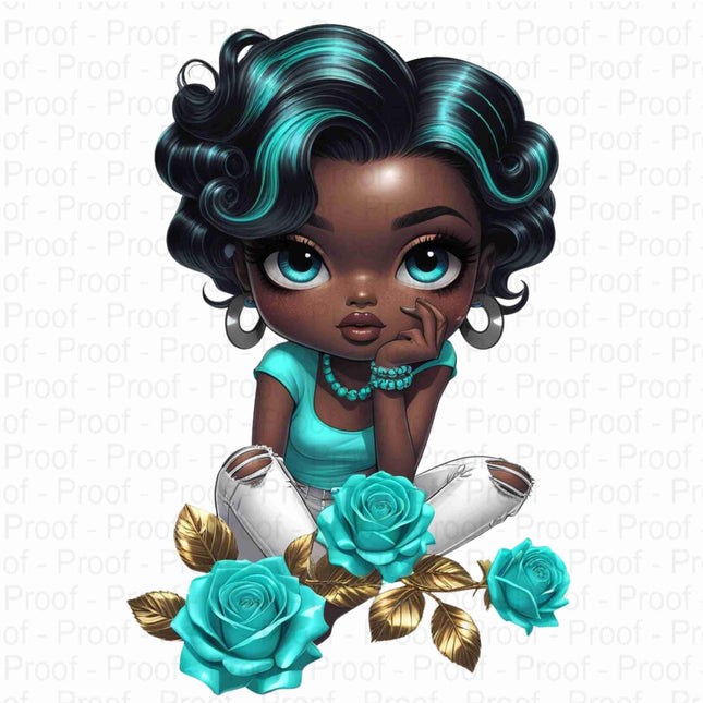 Stylish Black Girl Clipart Bundle of 5 with Turquoise Hair & Roses Digital File Style Junction – Custom Digital Designs & Apparel