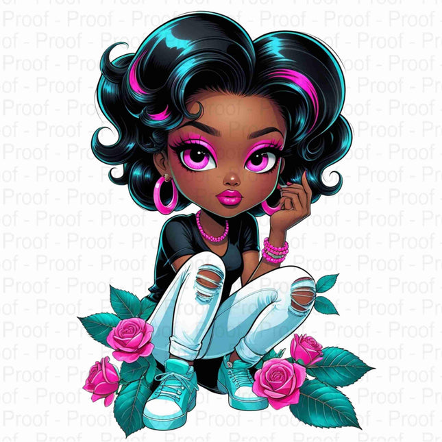 Curly Black Girl Clipart with Pink Highlights & Roses Bundle of 5 Digital File Style Junction – Custom Digital Designs & Apparel