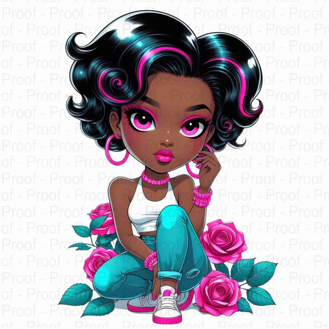 Curly Black Girl Clipart with Pink Highlights & Roses Bundle of 5 Digital File Style Junction – Custom Digital Designs & Apparel