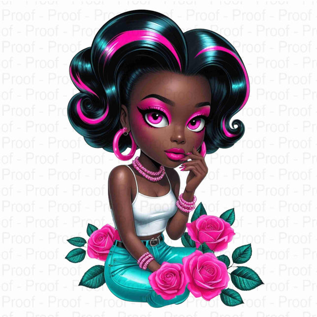 Curly Black Girl Clipart with Pink Highlights & Roses Bundle of 5 Digital File Style Junction – Custom Digital Designs & Apparel