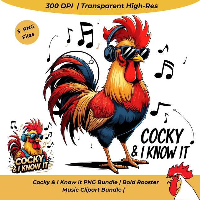 Cocky & I Know It PNG Bundle of 3 Bold Rooster Music Clipart Files Digital File Style Junction – Custom Digital Designs & Apparel