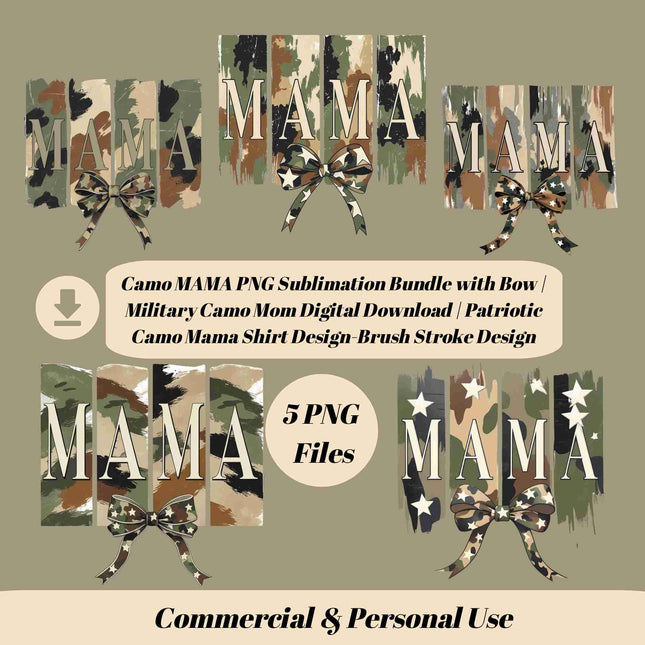 Camo MAMA PNG Sublimation Bundle of 5 with Military Print Bow Digital File Etsy