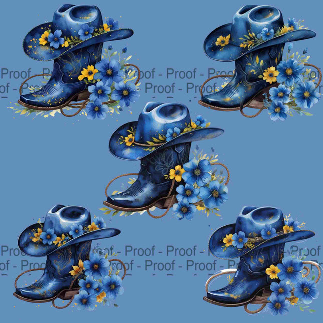 Floral Blue Cowgirl Hat & Boots PNG Bundle of 5 High-Res Western Digital File Style Junction – Custom Digital Designs & Apparel