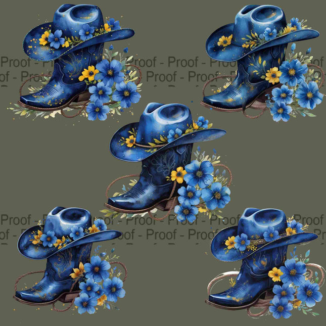 Floral Blue Cowgirl Hat & Boots PNG Bundle of 5 High-Res Western Digital File Style Junction – Custom Digital Designs & Apparel