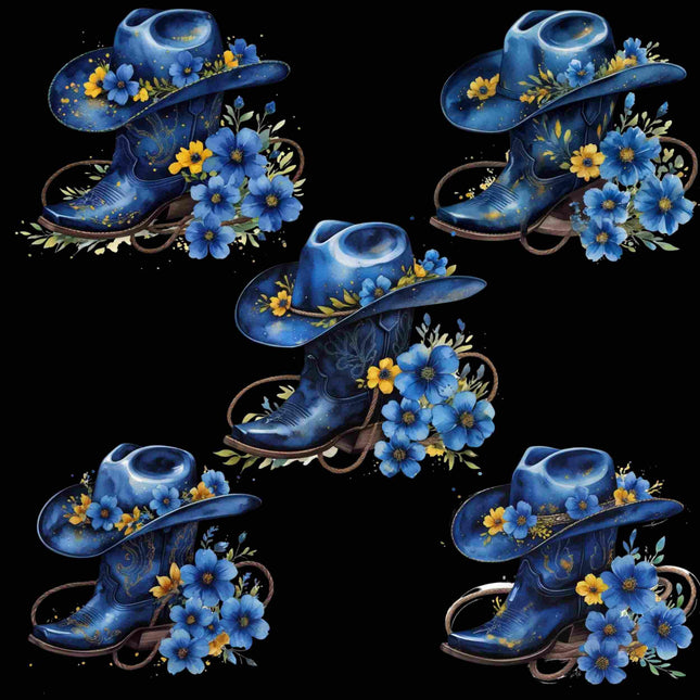 Floral Blue Cowgirl Hat & Boots PNG Bundle of 5 High-Res Western Digital File Style Junction – Custom Digital Designs & Apparel