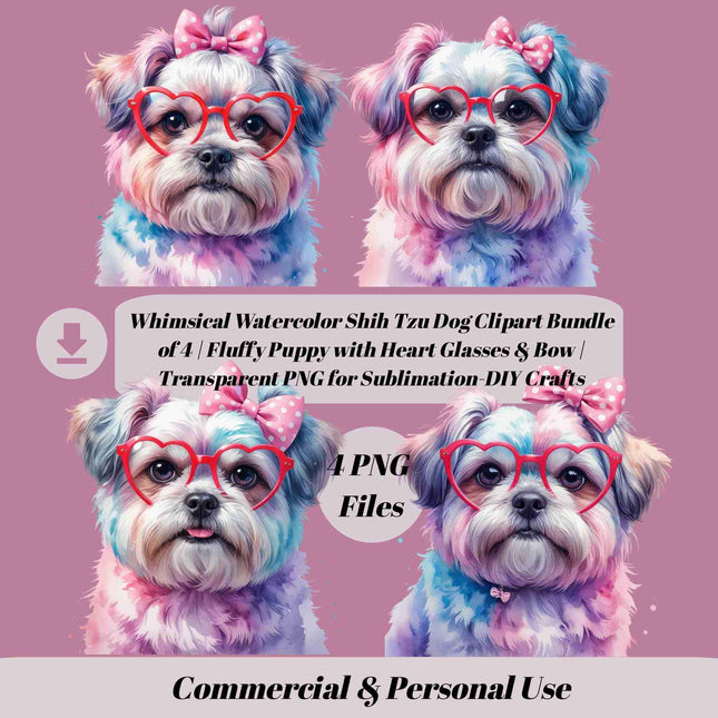 Whimsical Watercolor Shih Tzu Dog Clipart Bundle of 4 Digital File Style Junction – Custom Digital Designs & Apparel
