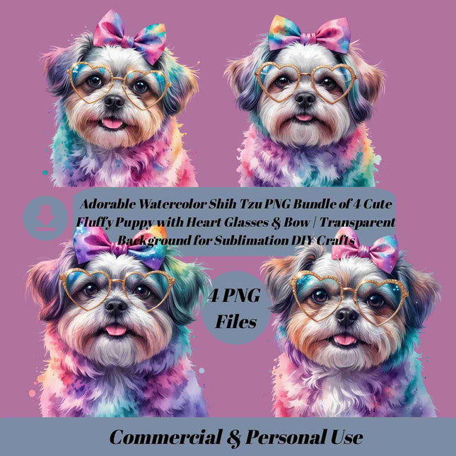 Adorable Watercolor Shih Tzu PNG Bundle of 4 Cute Fluffy Puppy Digital File Style Junction – Custom Digital Designs & Apparel