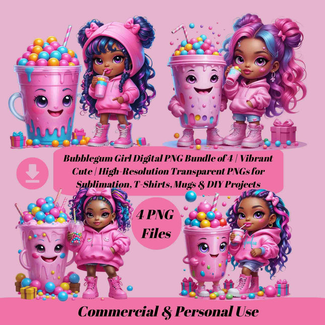 Bubblegum Girl Digital PNG Bundle of 4 | Vibrant Cute Digital File Style Junction – Custom Digital Designs & Apparel