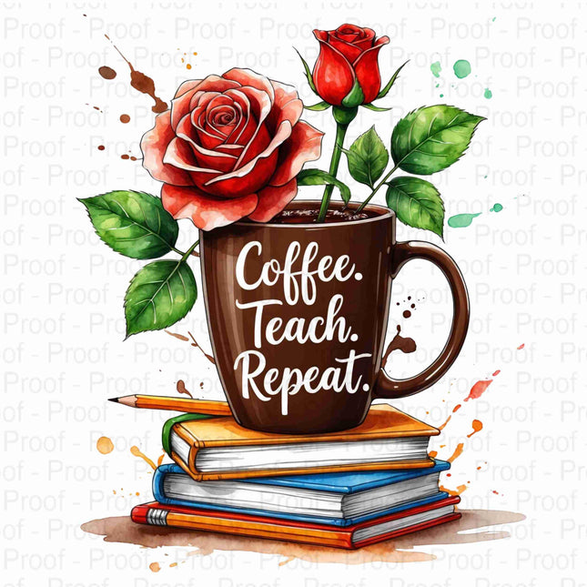 Coffee Teach Repeat Floral Teacher PNG Clipart Bundle of 5 Digital File Style Junction – Custom Digital Designs & Apparel