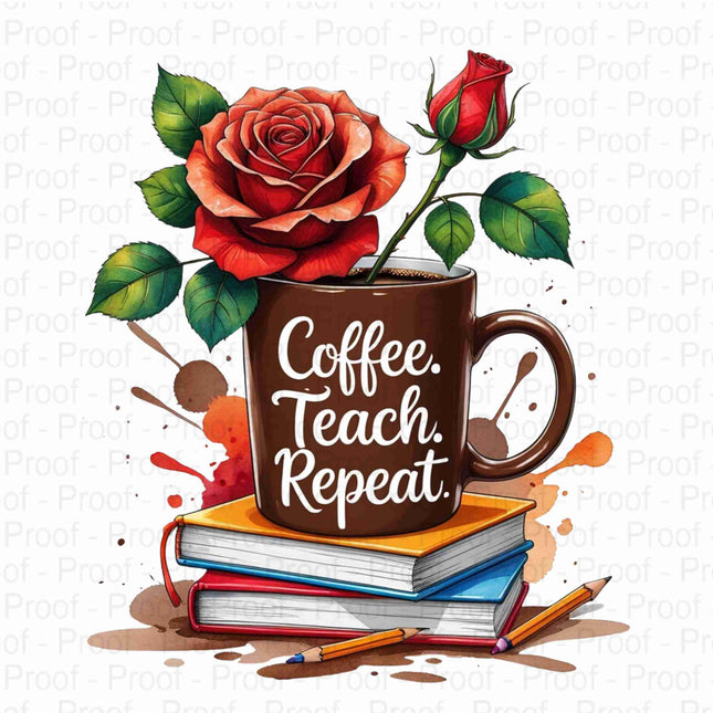 Coffee Teach Repeat Floral Teacher PNG Clipart Bundle of 5 Digital File Style Junction – Custom Digital Designs & Apparel