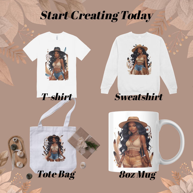 Boho Curvy Black Woman PNG Clipart Bundle of 4 Afrocentric Fashion Digital File Style Junction – Custom Digital Designs & Apparel