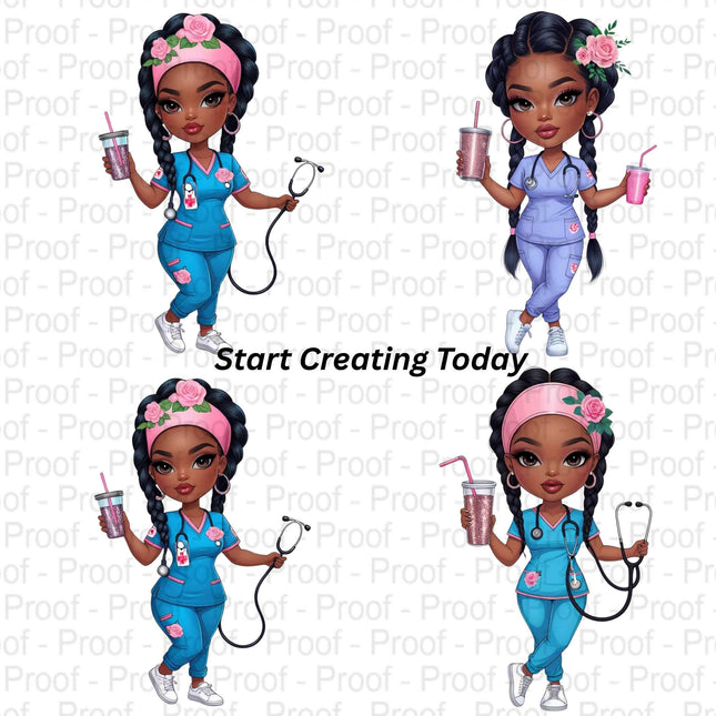 Lavender & Rose Nurse PNG Bundle of 8 Black Nurse Clipart Designs Digital File Style Junction – Custom Digital Designs & Apparel