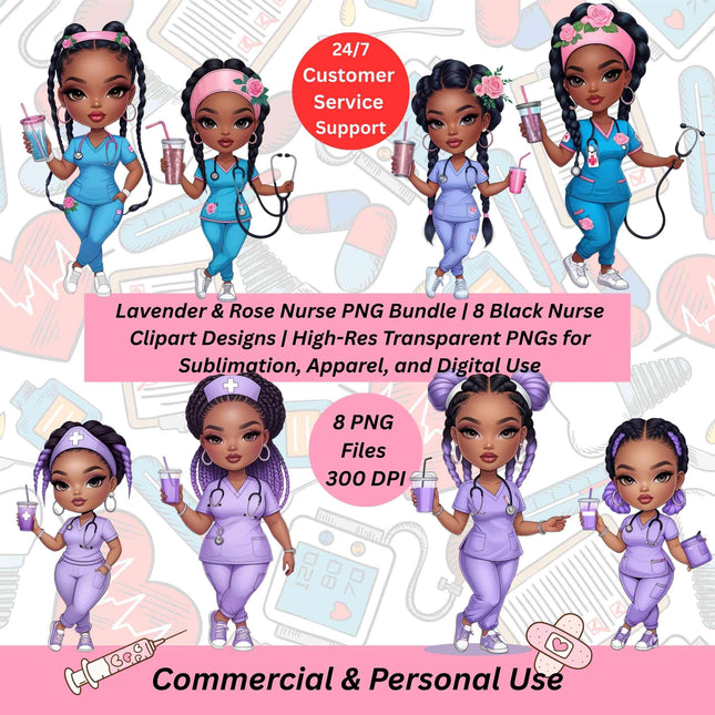 Lavender & Rose Nurse PNG Bundle of 8 Black Nurse Clipart Designs Digital File Style Junction – Custom Digital Designs & Apparel