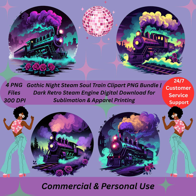 Gothic Night Steam Soul Train Clipart PNG Bundle of 4 Digital File Style Junction – Custom Digital Designs & Apparel
