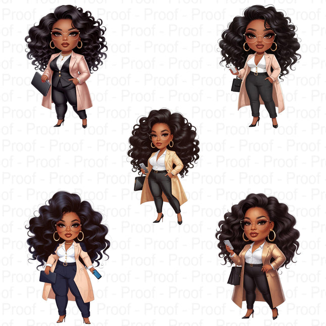 Curvy Black Boss Lady Clipart Bundle of 5 Confident Business Woman Digital File Style Junction – Custom Digital Designs & Apparel