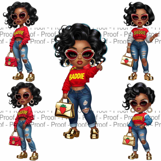 Baddie Girl Clipart Bundle of 4 High-Res 300 DPI Transparent PNGs Digital File Style Junction – Custom Digital Designs & Apparel