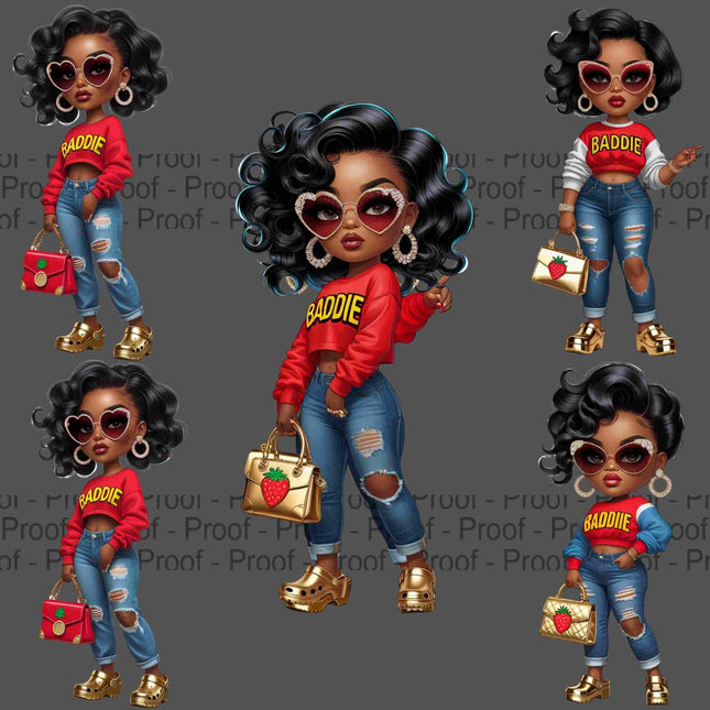 Baddie Girl Clipart Bundle of 4 High-Res 300 DPI Transparent PNGs Digital File Style Junction – Custom Digital Designs & Apparel