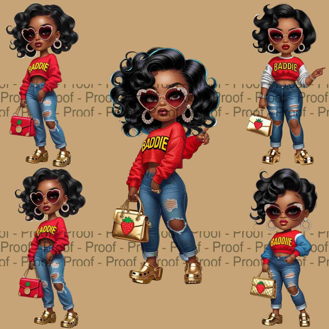 Baddie Girl Clipart Bundle of 4 High-Res 300 DPI Transparent PNGs Digital File Style Junction – Custom Digital Designs & Apparel