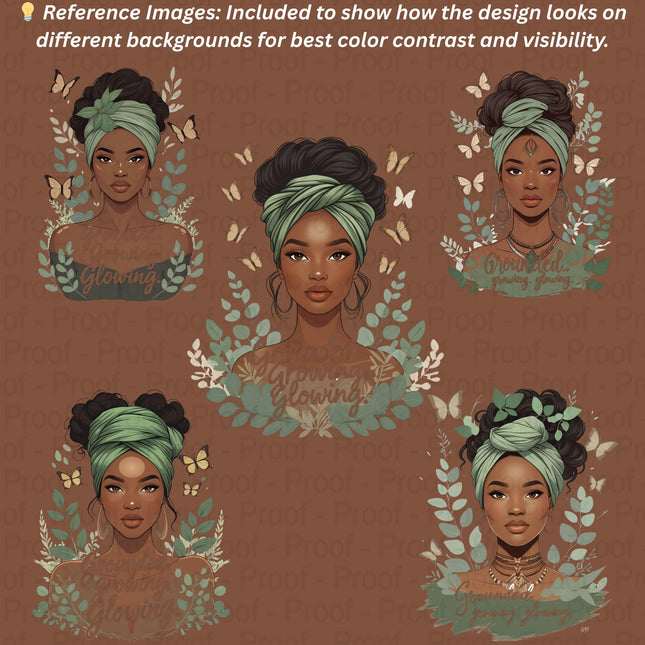 Boho Queen PNG Bundle of 5 High-Res “Grounded. Growing. Glowing Digital File Style Junction – Custom Digital Designs & Apparel