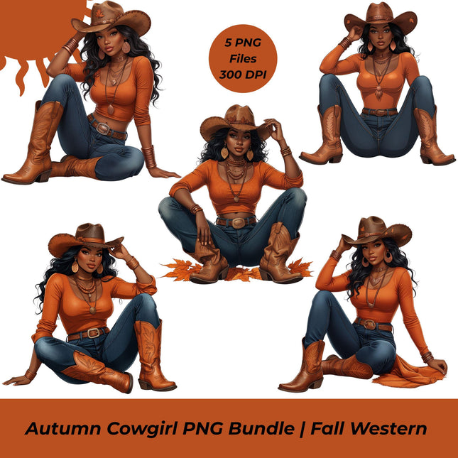 Autumn Cowgirl PNG Bundle of 5 High-Res Fall Western Files Digital File Etsy