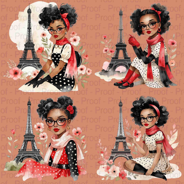 Paris Afro Girl Clipart Bundle of 4 Chic Black Girl PNGs with Eiffel Tower Digital File Style Junction – Custom Digital Designs & Apparel