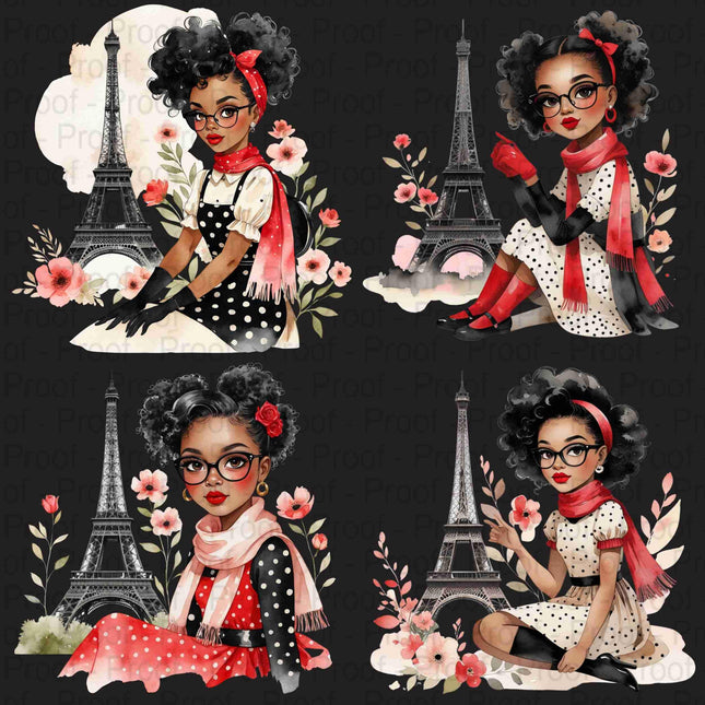 Paris Afro Girl Clipart Bundle of 4 Chic Black Girl PNGs with Eiffel Tower Digital File Style Junction – Custom Digital Designs & Apparel