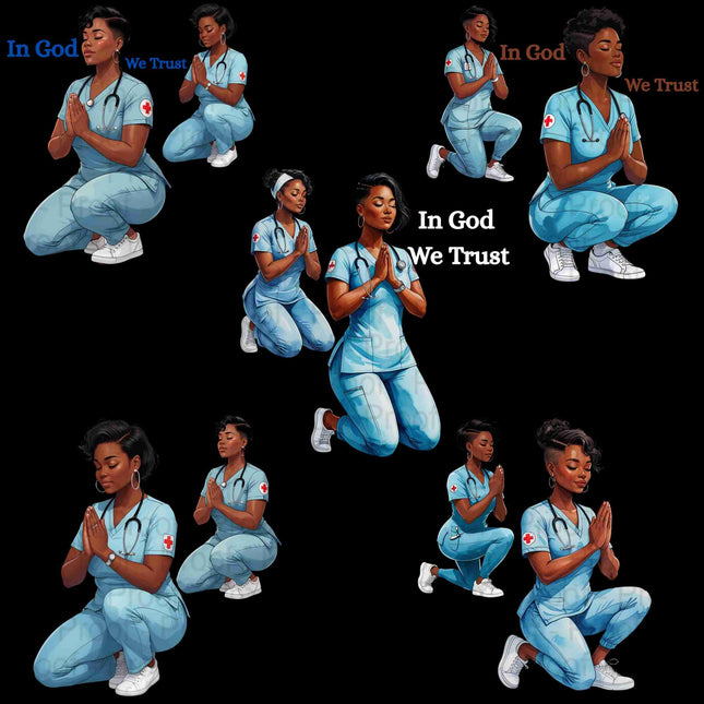 Praying Black Nurses PNG Bundle of 5-Digital Download Digital File Style Junction – Custom Digital Designs & Apparel