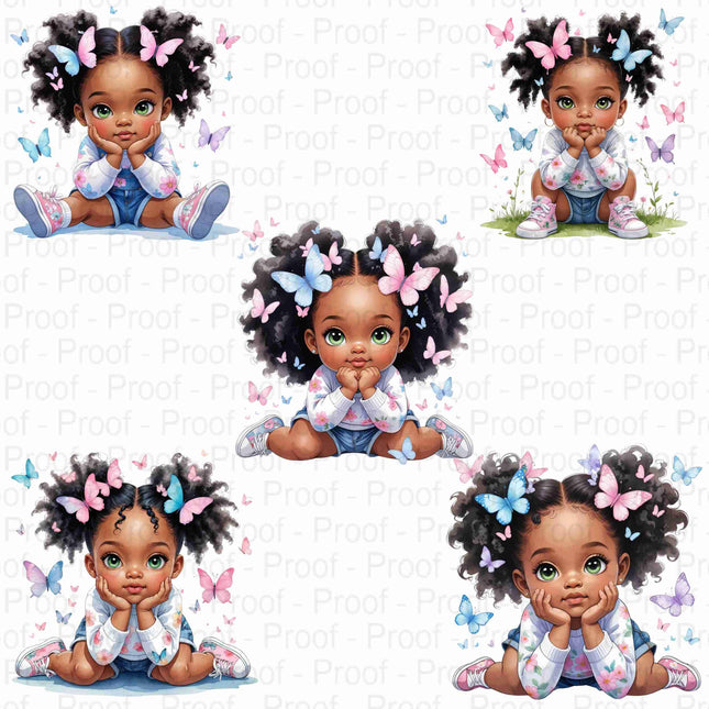 5 Black Toddler Girl Butterfly Clipart PNGs | Digital Files for Shirts Digital File Style Junction – Custom Digital Designs