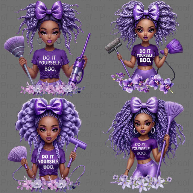 Black Girl Lavender Clipart Bundle of 4 “Do It Yourself Boo PNG files Digital File Style Junction – Custom Digital Designs & Apparel