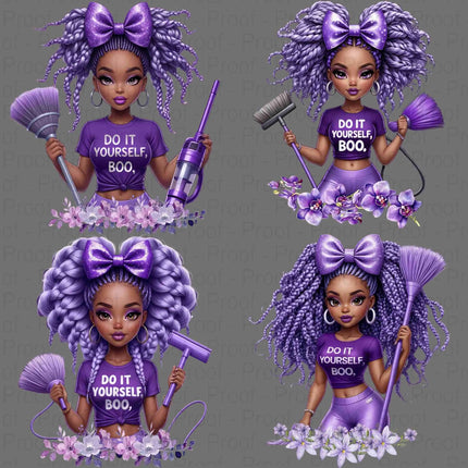 Do It Yourself Boo PNG Bundle – 4 Black Girl Lavender Clipart Files Digital File Style-Junction Custom Designs & Prints