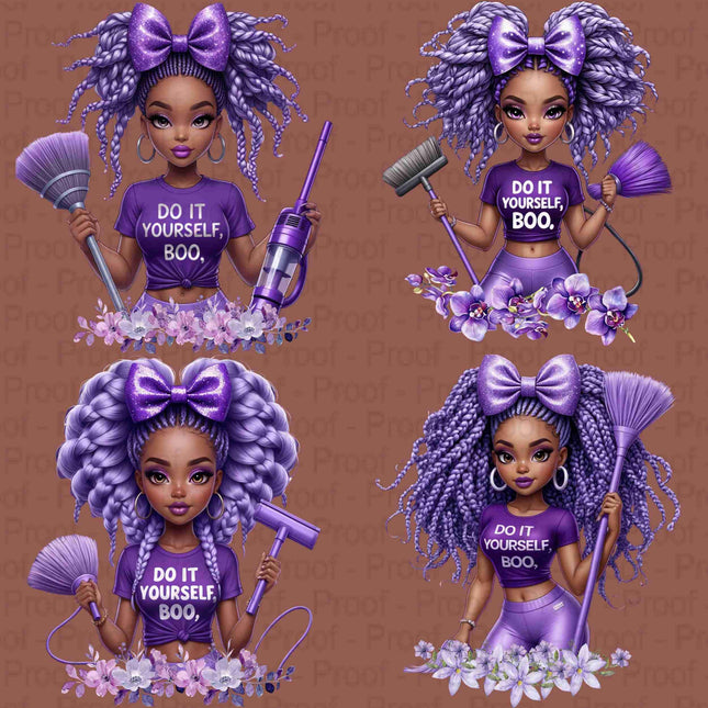 Black Girl Lavender Clipart Bundle of 4 “Do It Yourself Boo PNG files Digital File Style Junction – Custom Digital Designs & Apparel
