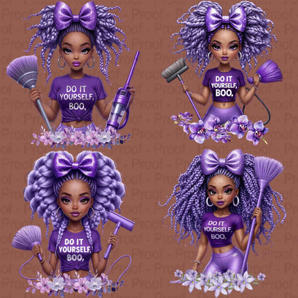 Do It Yourself Boo PNG Bundle – 4 Black Girl Lavender Clipart Files Digital File Style-Junction Custom Designs & Prints