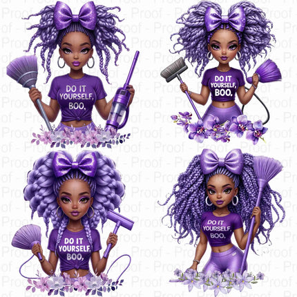 Do It Yourself Boo PNG Bundle – 4 Black Girl Lavender Clipart Files Digital File Style-Junction Custom Designs & Prints