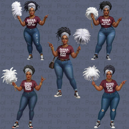 Curvy Nana PNG Bundle – “Nana Don’t Play That” Clipart Set Digital File Style-Junction Custom Designs & Prints