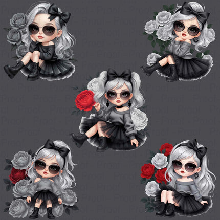 Monochrome Queen PNG Bundle – 5 Grayscale Fashion Clipart Files Digital File Style-Junction Custom Designs & Prints