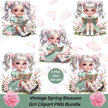 Vintage Spring Blossom Girl PNG Bundle – 5 High-Res Clipart Files Digital File Style-Junction Custom Designs & Prints